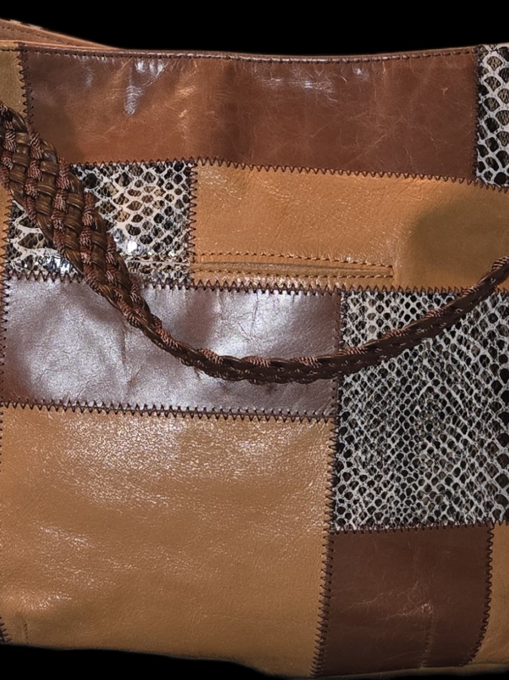 The Sak Indio Leather Snakeskin Patchwork Hobo Bag - Brown/Tan Boho